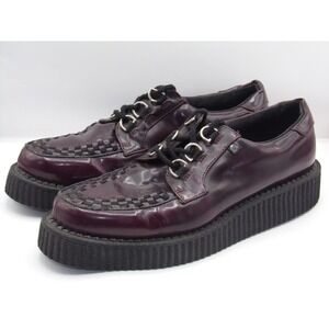 Anarchic Creeper Shoes Burgundy Faux Leather Lace Up Platform Goth Punk 9/11